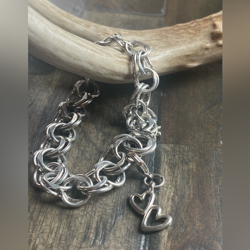 Vintage sterling silver chunky charm bracelet.